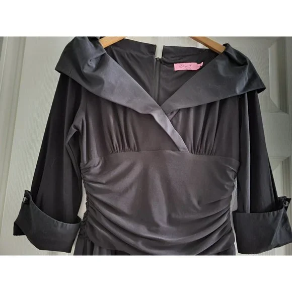 Eliza J Black Cocktail Dress ruched size 8 Retro Event Pin Up - Picture 4 of 9